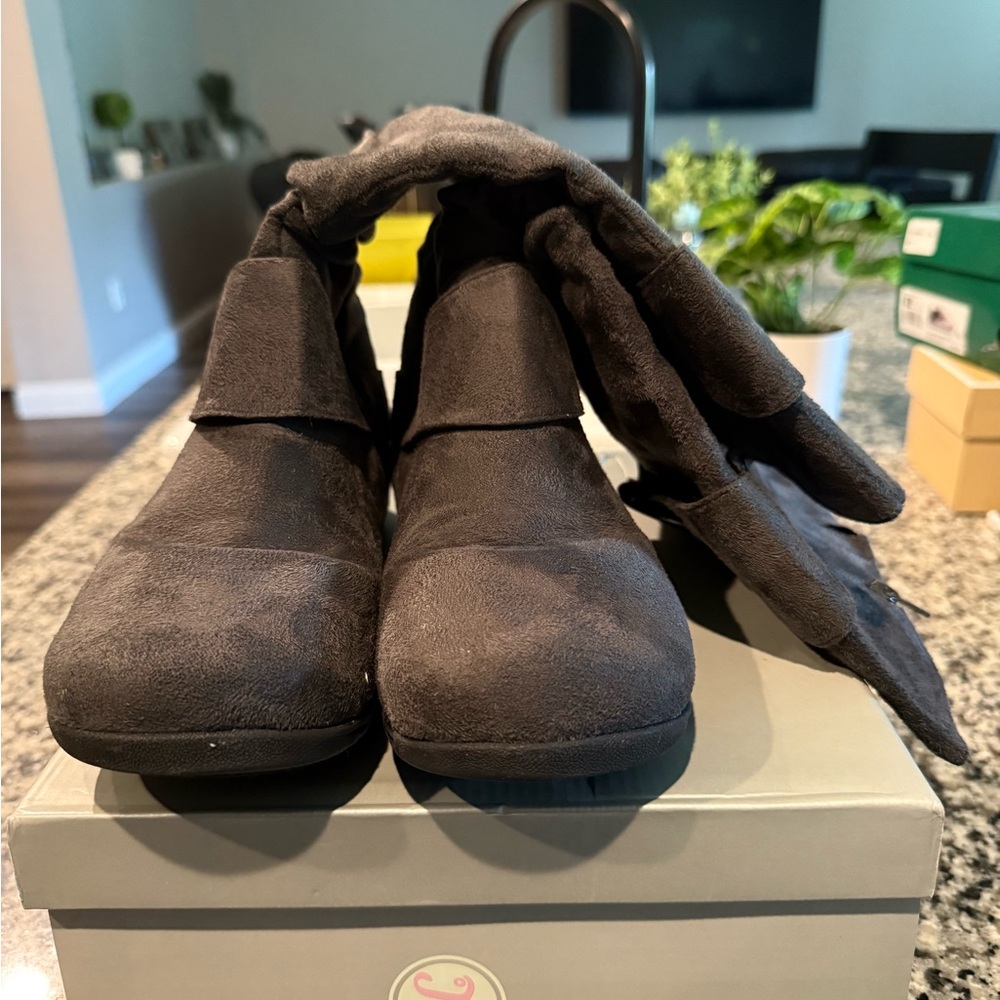 Gray Suede Knee Boots